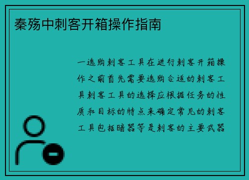 秦殇中刺客开箱操作指南